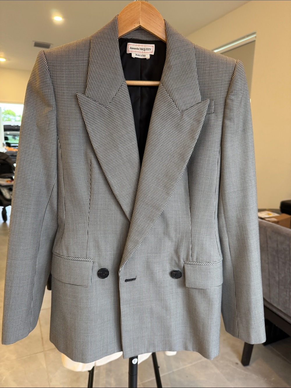 Alexander McQueen Black & White Glen Plaid Double-Breasted Blazer